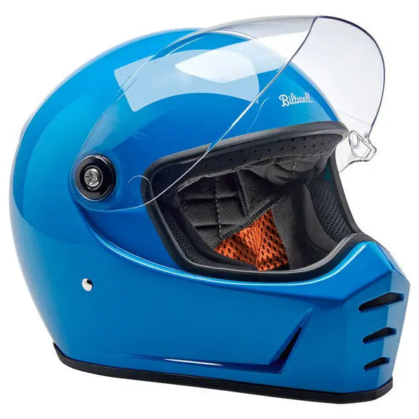 Biltwell Lane Splitter Tahoe Blue - right-front view with visor raised