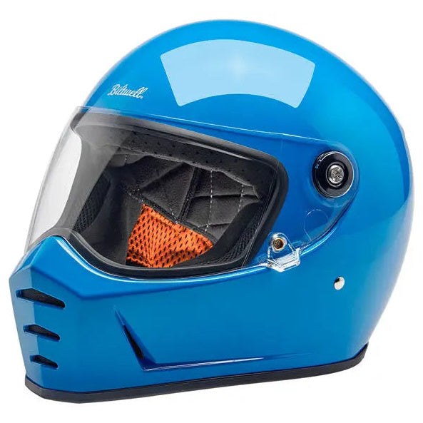Biltwell Lane Splitter Tahoe Blue - left-front view with visor closed