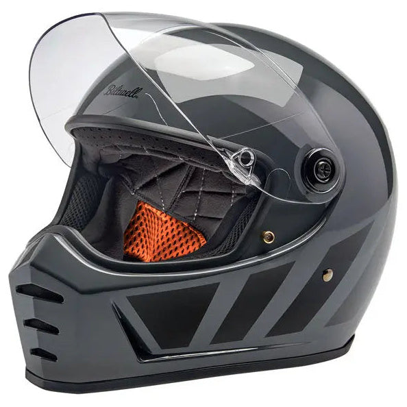Biltwell Lane Splitter Grey Inertia - left-front view with visor raised