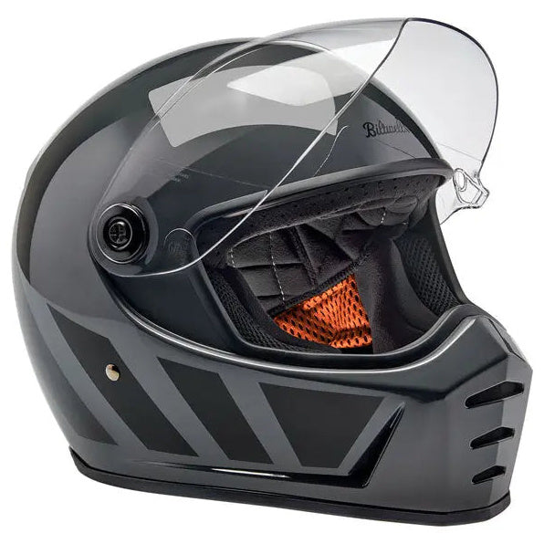 Biltwell Lane Splitter Grey Inertia - right-front view with visor raised