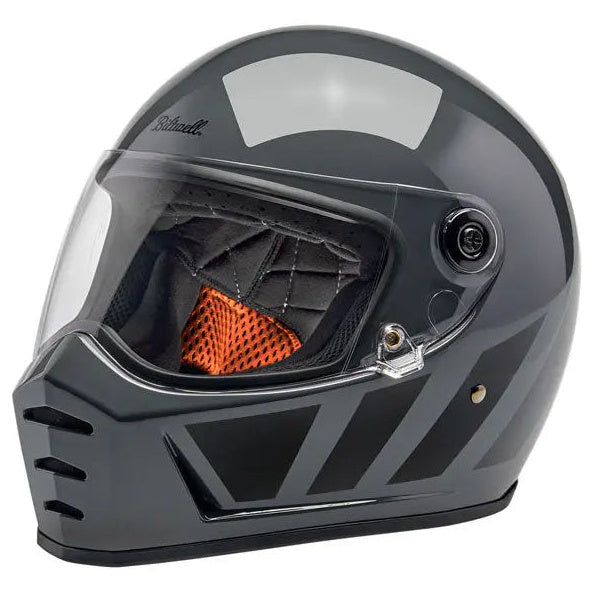 Biltwell Lane Splitter Grey Inertia - left-front view with visor closed