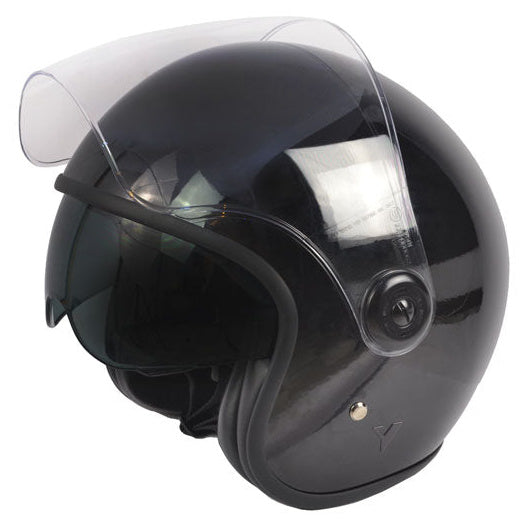 ByCity The City Black Gloss open-face motorcycle helmet - left-front view with clear visor raised