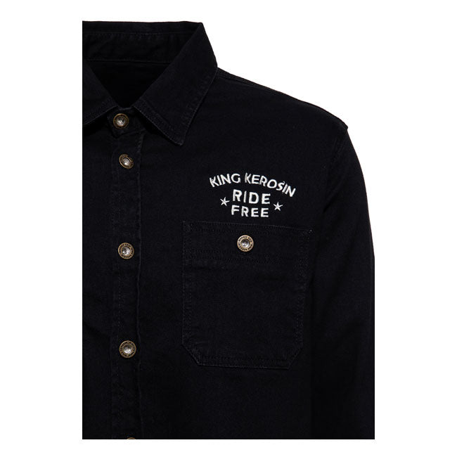 King Kerosin Ride Free Workwear Denim Shirt Black Wash