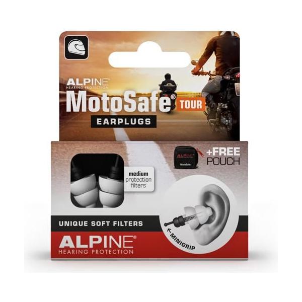 Alpine Motosafe Tour Earplugs White With Mini Grip  - FREE UK Delivery - Moto Central