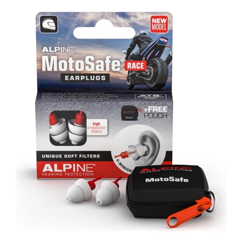 Alpine Motosafe Race Earplugs White With Mini Grip  - FREE UK Delivery - Moto Central