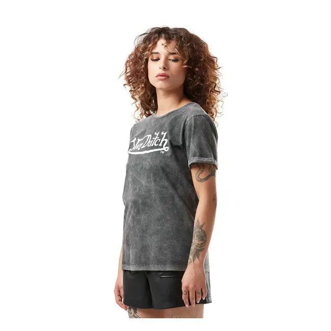Von Dutch V-Neck Logo Ladies T-Shirt Dark Grey FREE UK Delivery, FREE 365 Day Returns | Moto Central