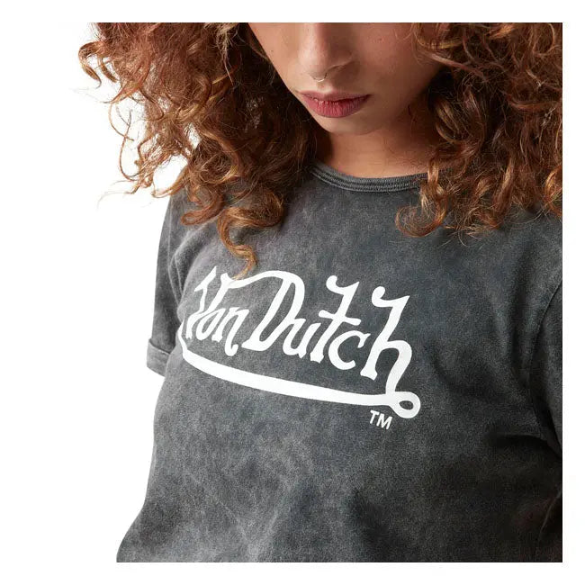 Von Dutch V-Neck Logo Ladies T-Shirt Dark Grey FREE UK Delivery, FREE 365 Day Returns | Moto Central