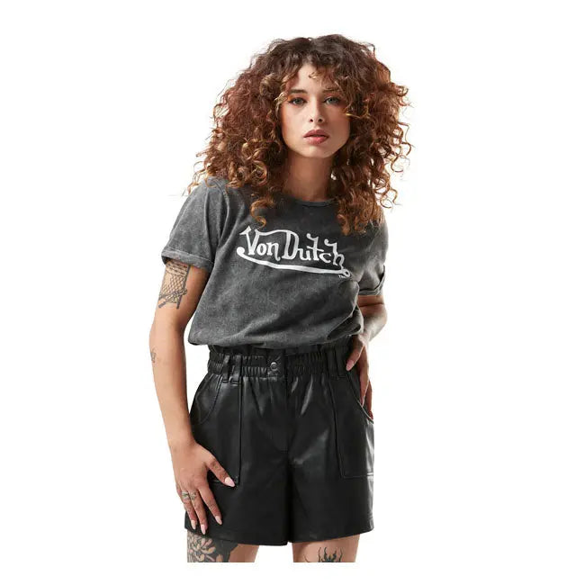 Von Dutch V-Neck Logo Ladies T-Shirt Dark Grey FREE UK Delivery, FREE 365 Day Returns | Moto Central