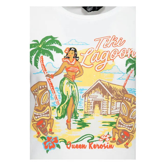 King Kerosin Queen Kerosin Tiki Lagoon Ladies T-Shirt Off-White FREE UK Delivery, FREE 365 Day Returns | Moto Central