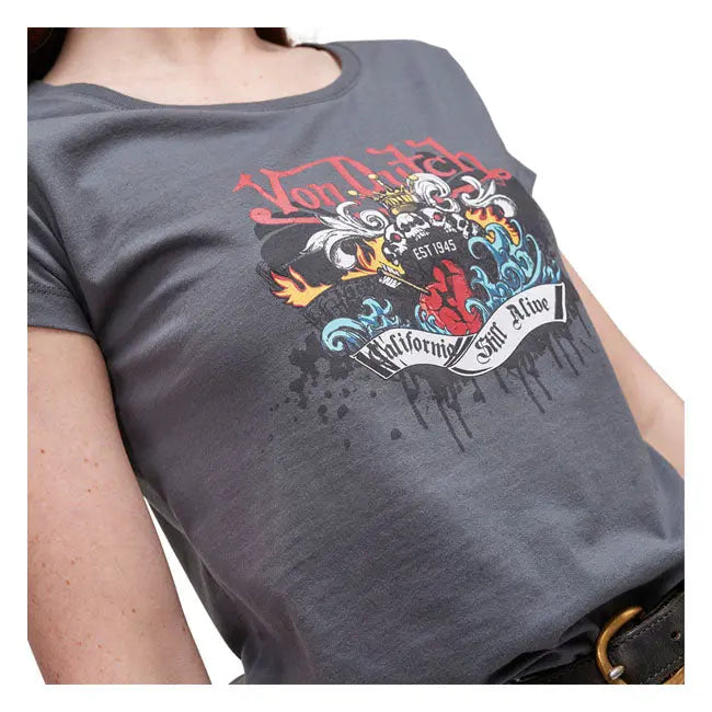 Von Dutch California Still Alive Ladies T-Shirt Grey FREE UK Delivery, FREE 365 Day Returns | Moto Central