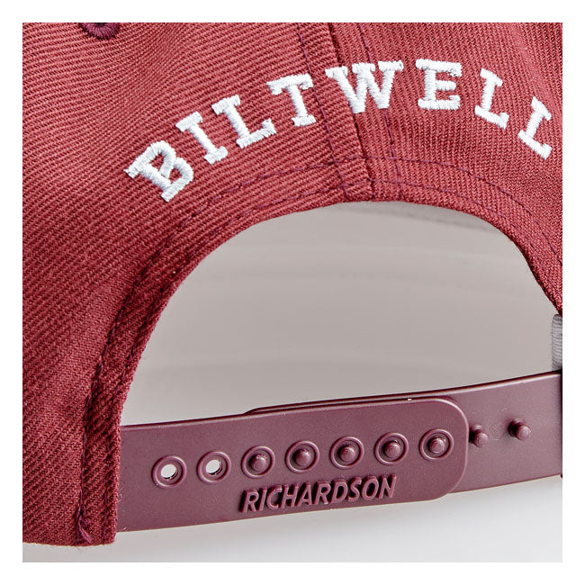 Biltwell Script B Cap Maroon - FREE UK Shipping, FREE 365 Day Returns | Moto Central