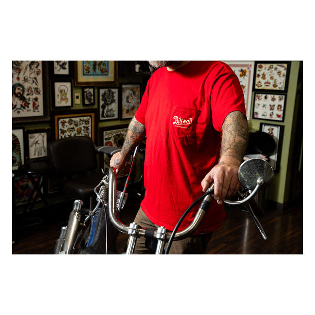 Biltwell Quality Goods Pocket T-Shirt Bright Red - FREE UK Shipping, FREE 365 Day Returns | Moto Central