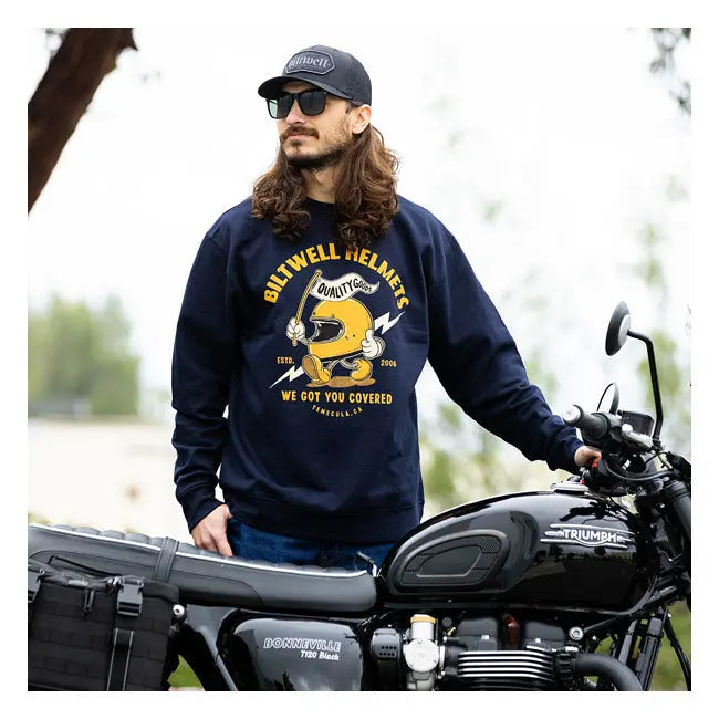 Biltwell Covered Sweatshirt Dark Navy  - FREE UK Shipping, FREE 365 Day Returns | Moto Central