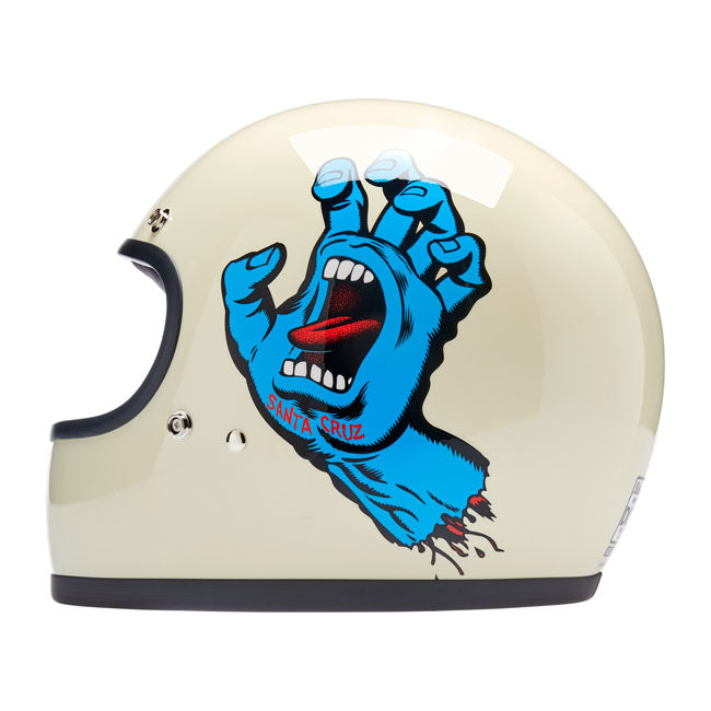 Biltwell Gringo Santa Cruz Handmade Full Face Helmet Vintage White - FREE UK Shipping, FREE 365 Day Returns | Moto Central