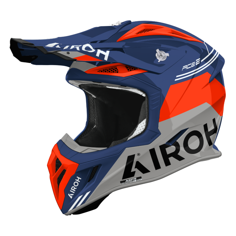 Airoh Aviator Ace 2 Fury Gloss Cerulean motocross motorcycle helmet, left-side view