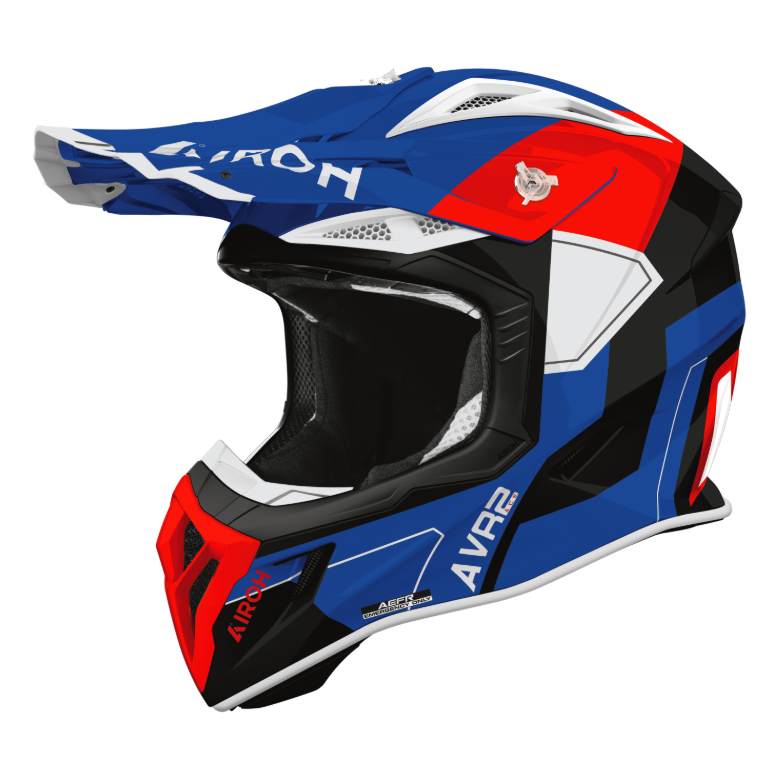 Airoh Aviator Ace 2 Shield Gloss Blue / Red motocross motorcycle helmet, left-side view
