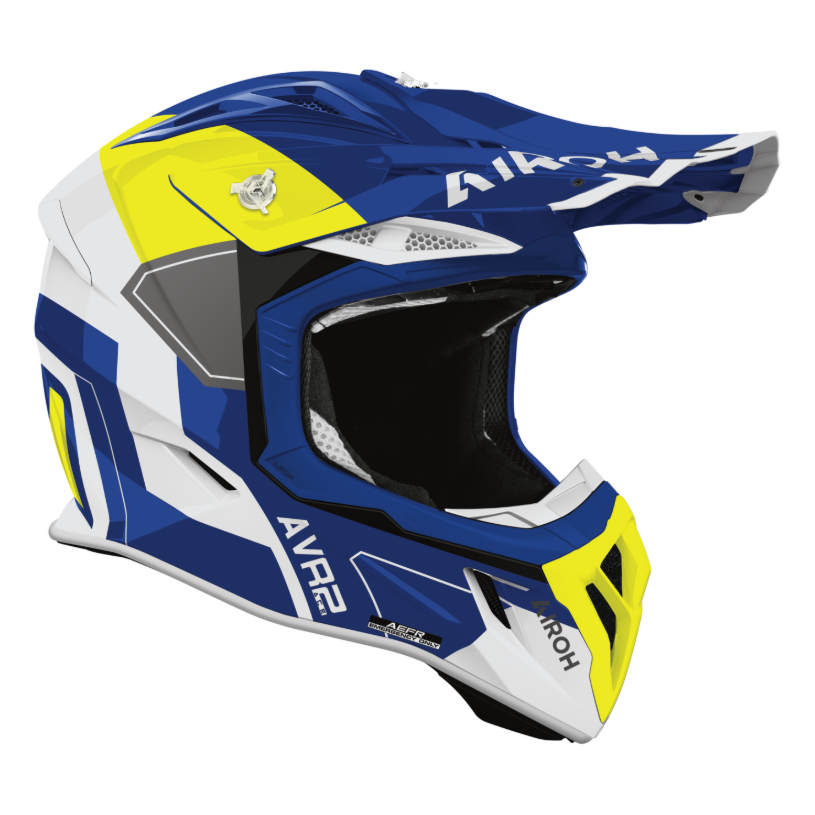 Airoh Aviator Ace 2 Shield Blue / Yellow motocross motorcycle helmet, right-side view