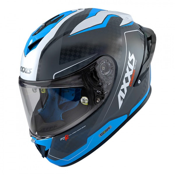 Axxis Cobra Rage A0 Carbon Gloss White / Blue Including Free Dark Visor & Pinlock