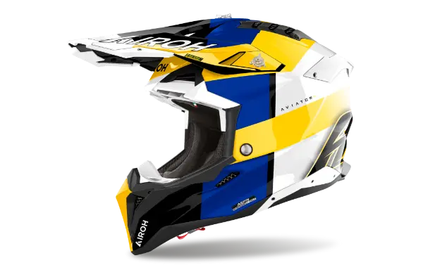 Airoh Aviator 3 Monarch Blue / Yellow - FREE UK Shipping, FREE 365 Day Returns | Moto Central