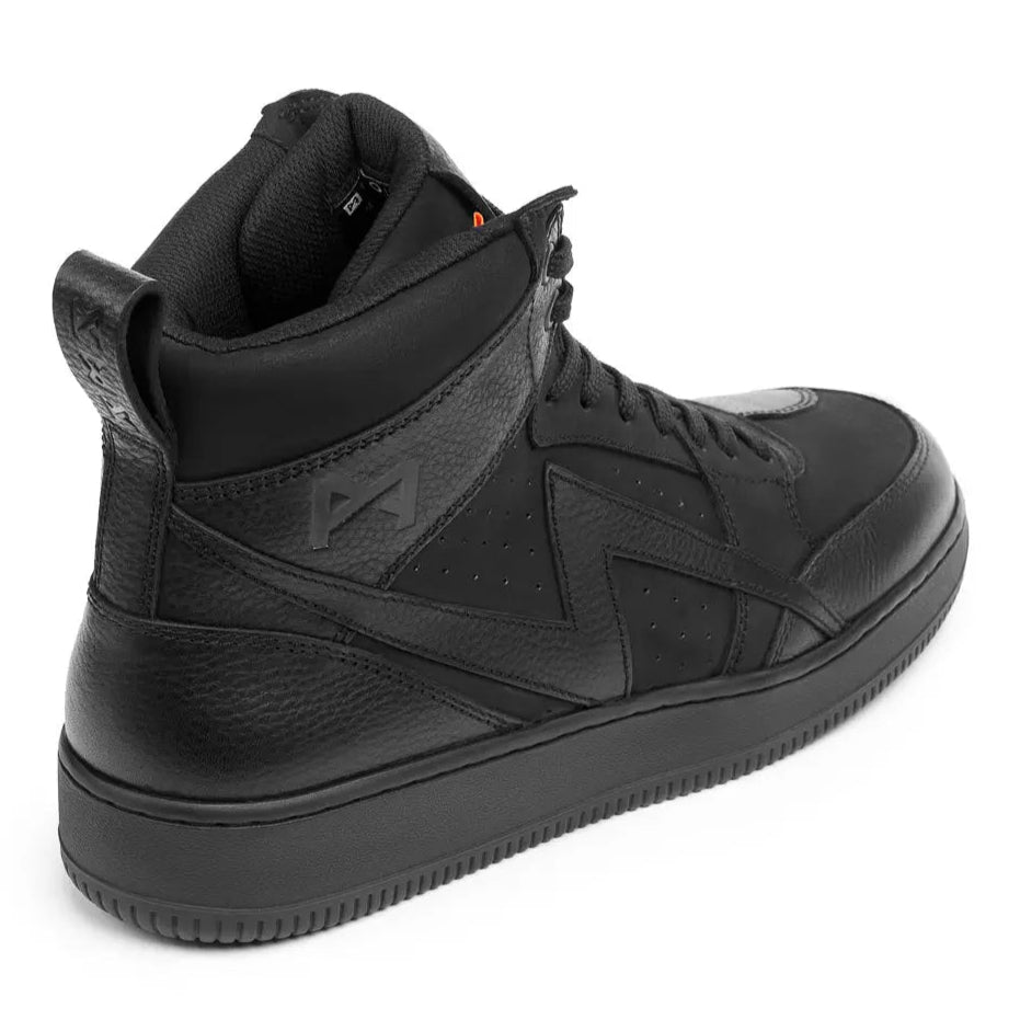 Pando Moto Apex Sneakers Black motorcycle sneakers, rear three-quarter view