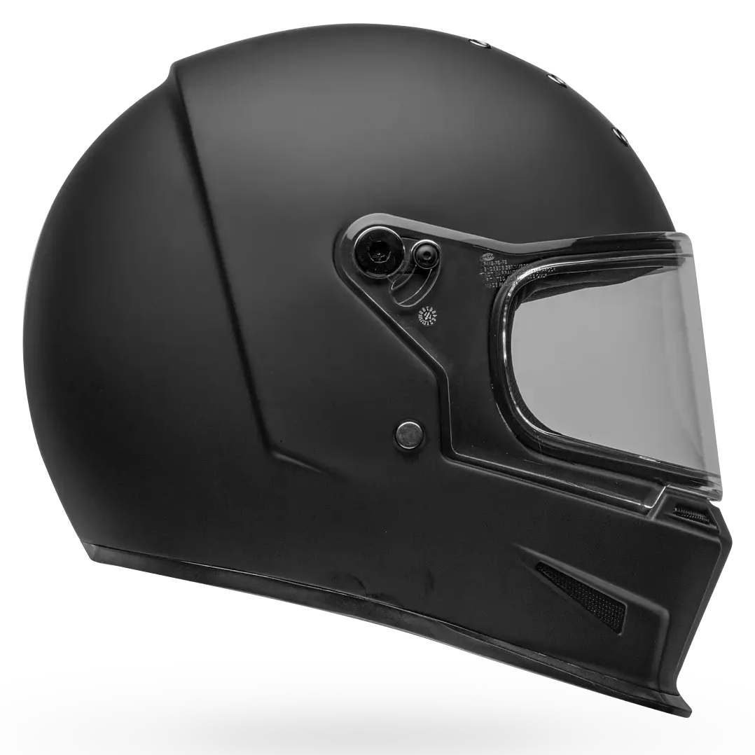 Bell Eliminator Solid ECE 22.06 Matt Black full-face motorcycle helmet, side profile view with clear visor