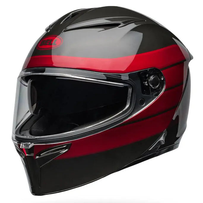 Bell Lithium MIPS Neo ECE 22.06 Gloss Black / Red full-face motorcycle helmet, opposite side profile view