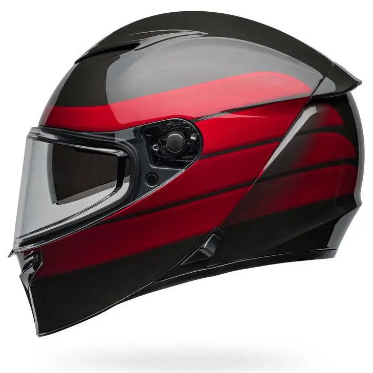 Bell Lithium MIPS Neo ECE 22.06 Gloss Black / Red full-face motorcycle helmet, rear three-quarter view