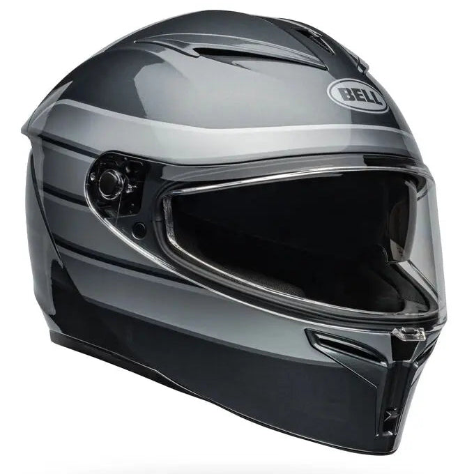 Bell Lithium MIPS Neo ECE 22.06 Gloss Grey / Silver full-face motorcycle helmet, left front three-quarter view