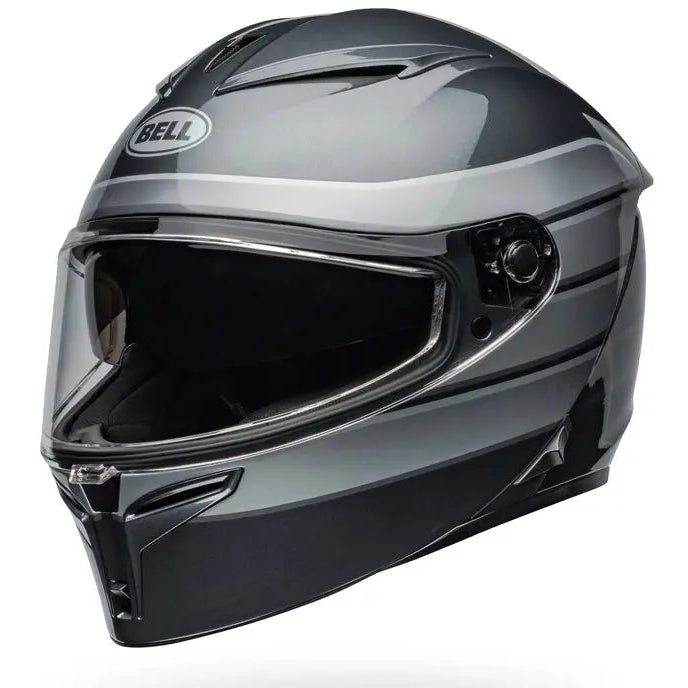 Bell Lithium MIPS Neo ECE 22.06 Gloss Grey / Silver full-face motorcycle helmet, right front three-quarter view