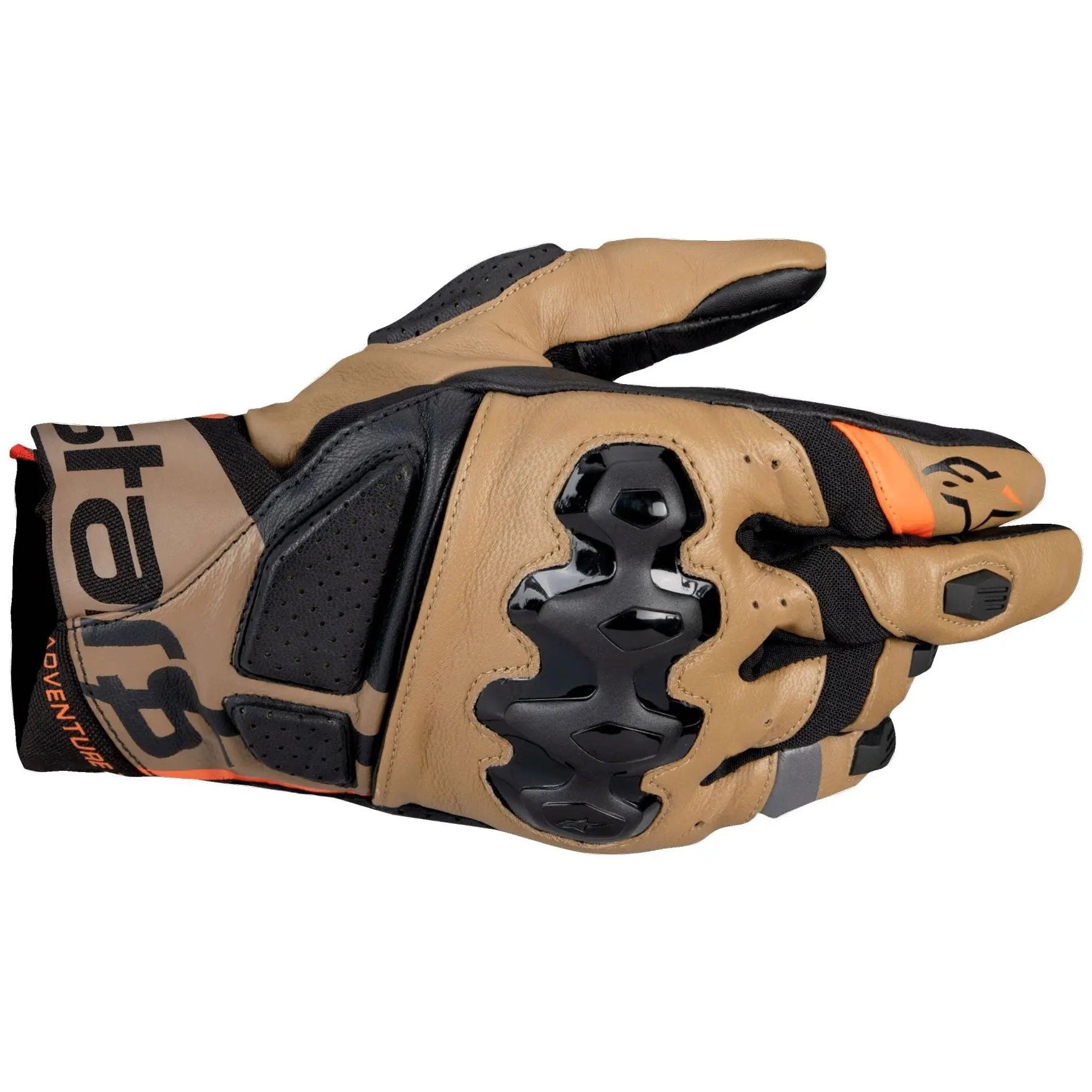 Alpinestars Belize V3 Drystar Leather Gloves Black / Gobi / Brown Sand, back-of-hand view