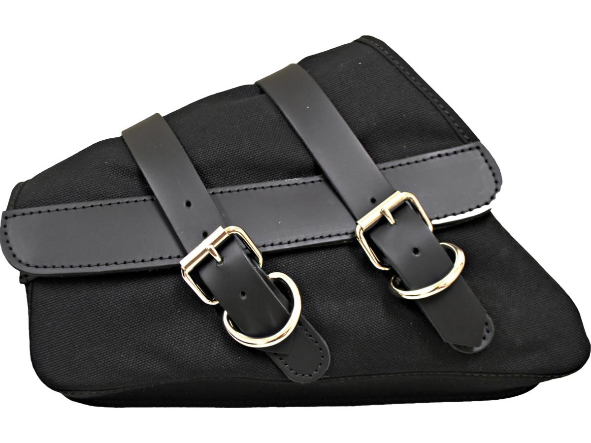 La Rosa Design Canvas Swing Arm Left Saddle Bag With Black Straps Black For 04-20 Sportster