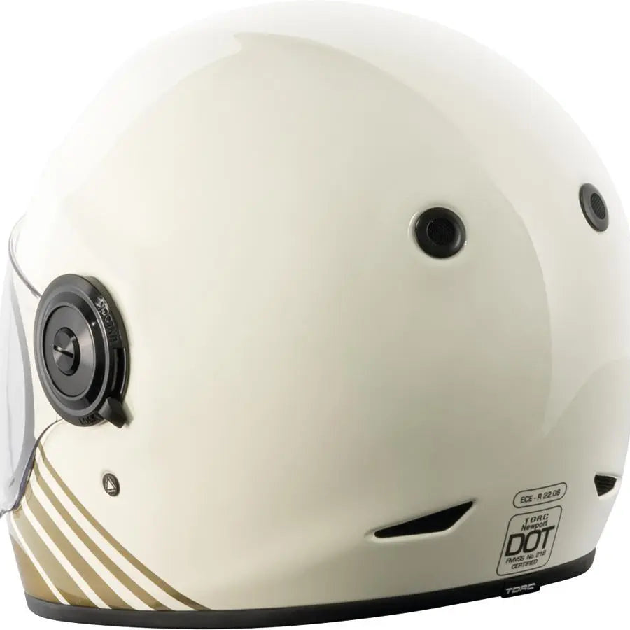 Torc T-1 Retro Cream / Gloss White motorcycle helmet - rear three-quarter view