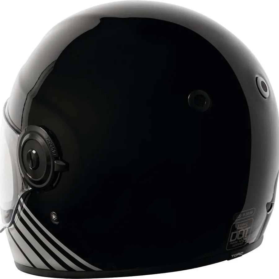 Torc T-1 Retro Breaker Gloss Black motorcycle helmet - rear three-quarter view