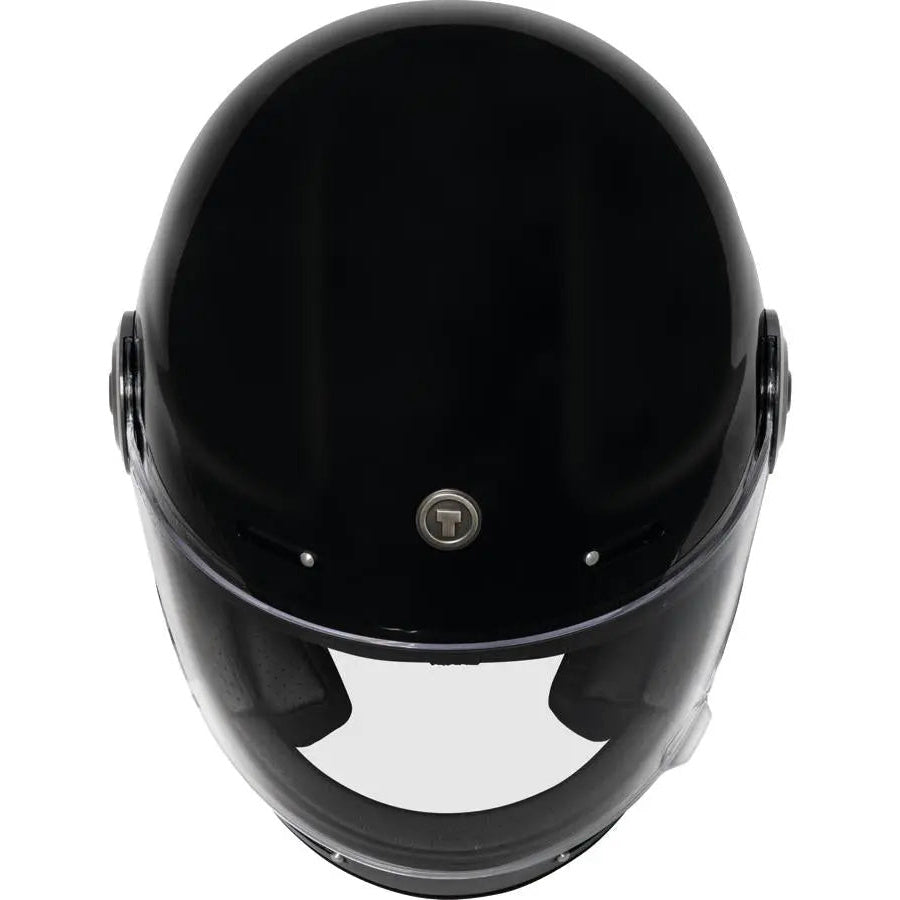 Torc T-1 Retro Breaker Gloss Black motorcycle helmet - front and top view