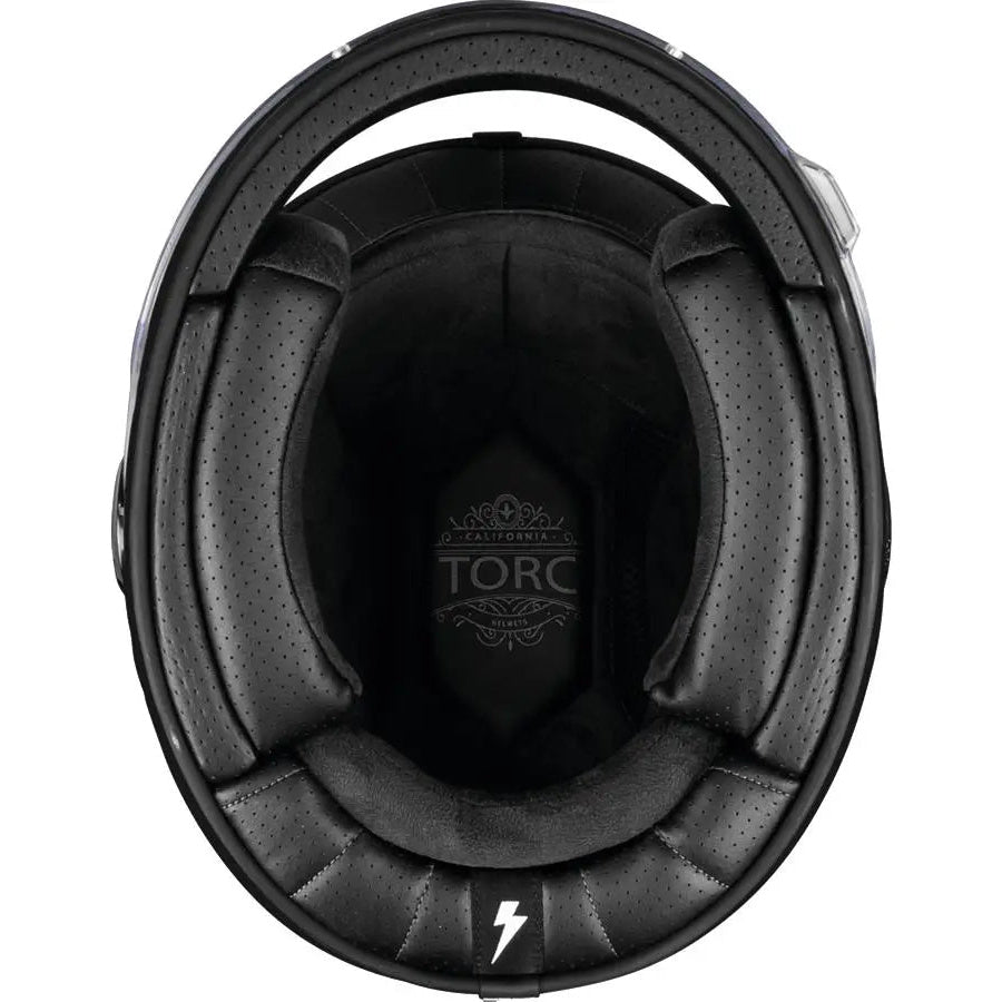 Torc T-1 Retro Breaker Gloss Black motorcycle helmet - interior lining view