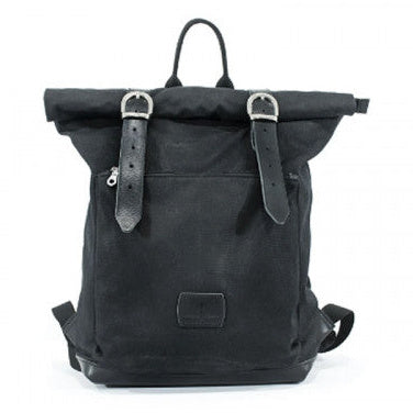Longride Waxed Canvas Backpack Black - 15.6 Liters - backpack front view