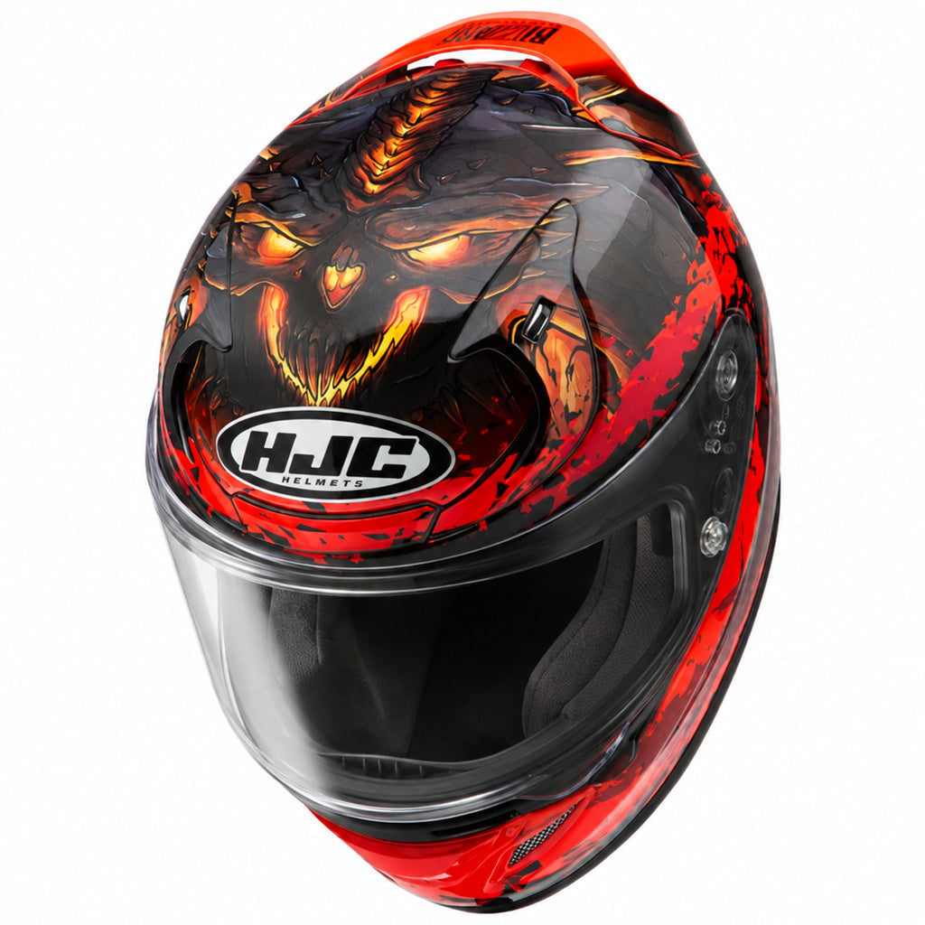 HJC RPHA 12 Diablo Blizzard MC1 Red, alternate full-face motorcycle helmet angle on white background