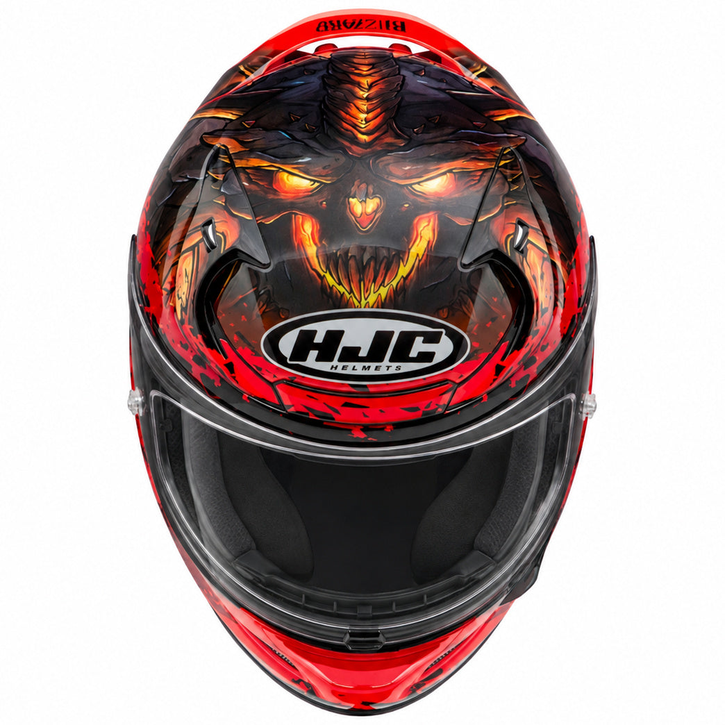 HJC RPHA 12 Diablo Blizzard MC1 Red, alternate full-face motorcycle helmet angle on white background