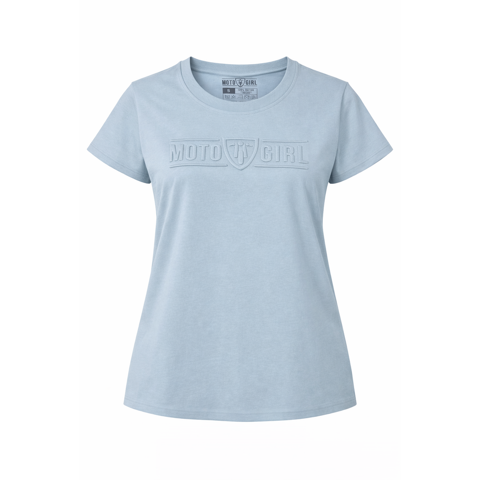 MotoGirl 3D Ladies T-Shirt Pastel Blue FREE UK Delivery, FREE 365 Day Returns | Moto Central