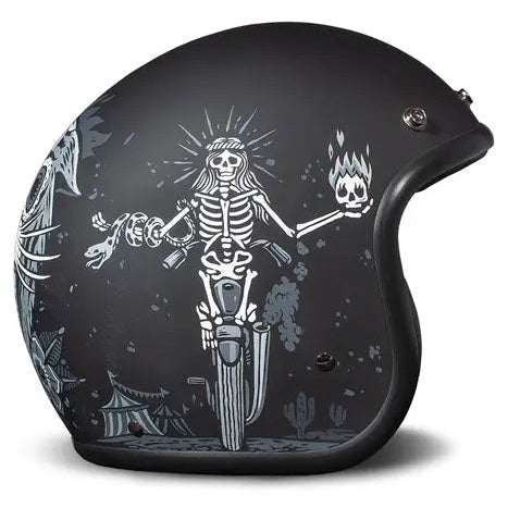 DMD Retro Ghost Rider open-face motorcycle helmet, left-side view