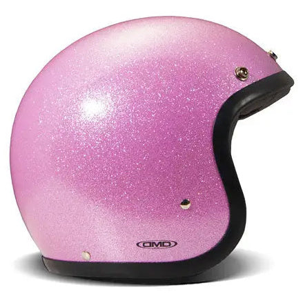 DMD Retro Glitter Pink open-face motorcycle helmet, left-side view