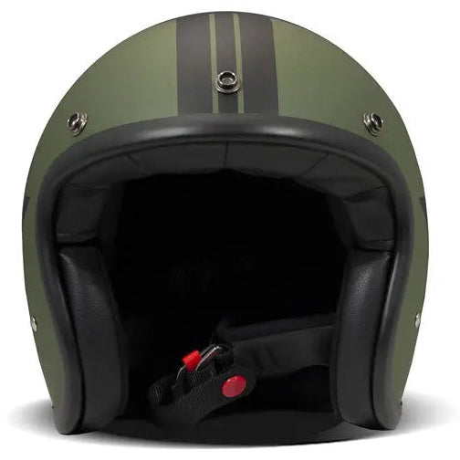 DMD Retro Star Green open-face motorcycle helmet, front view