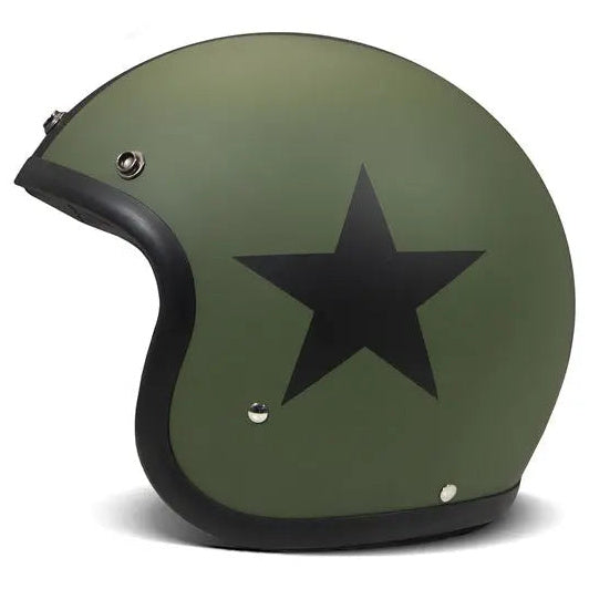 DMD Retro Star Green open-face motorcycle helmet, right-side view