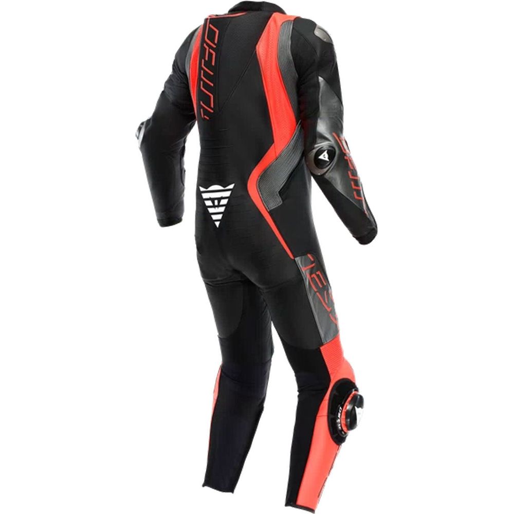 Dainese Audax D-Zip One Piece Perforated Leather Suit Black / Fluo Red / Anthracite