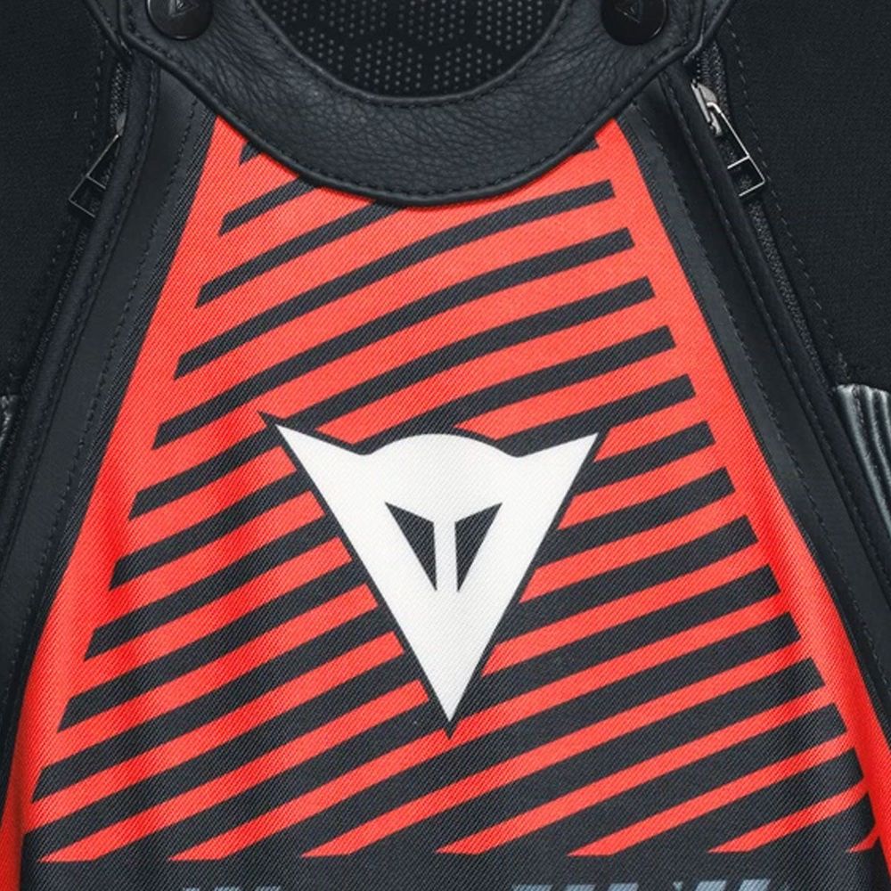 Dainese Audax D-Zip One Piece Perforated Leather Suit Black / Fluo Red / Anthracite