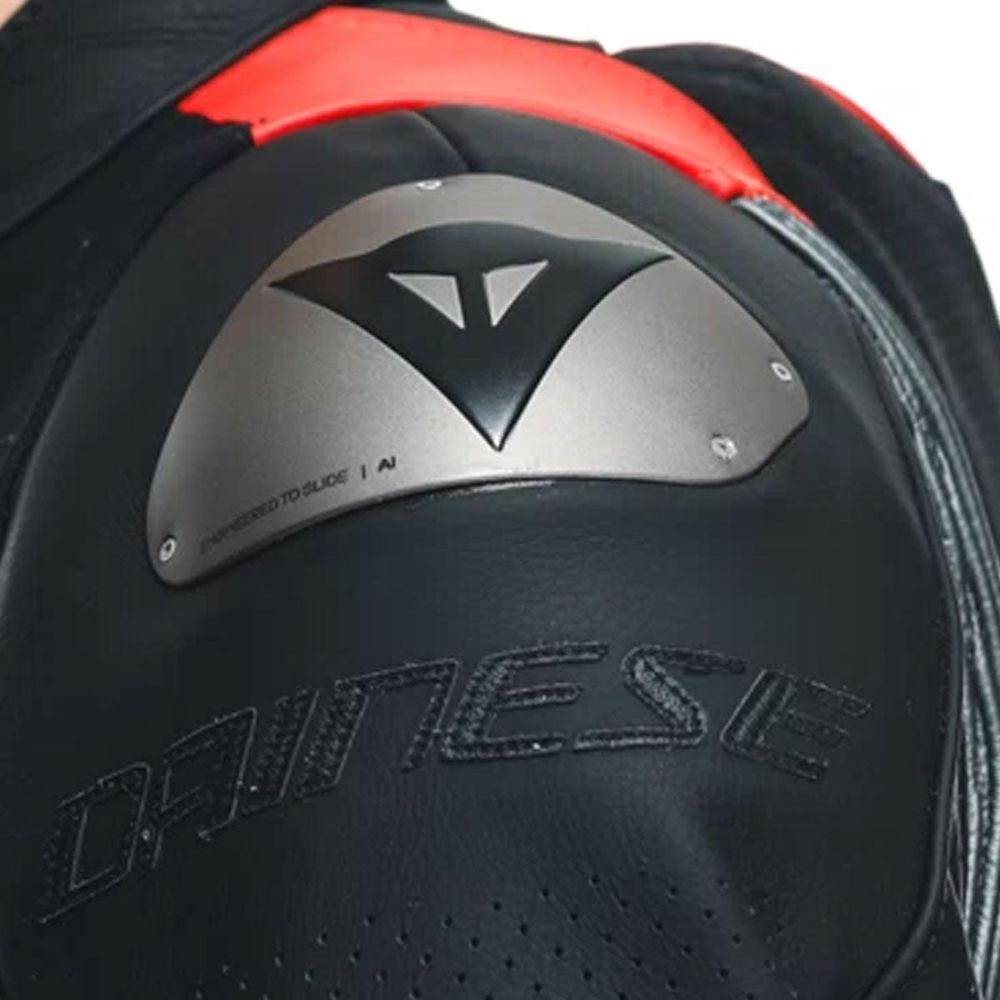 Dainese Audax D-Zip One Piece Perforated Leather Suit Black / Fluo Red / Anthracite