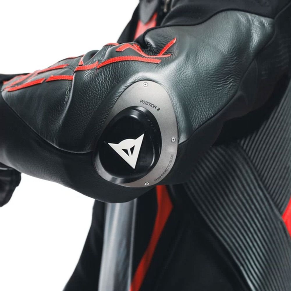Dainese Audax D-Zip One Piece Perforated Leather Suit Black / Fluo Red / Anthracite