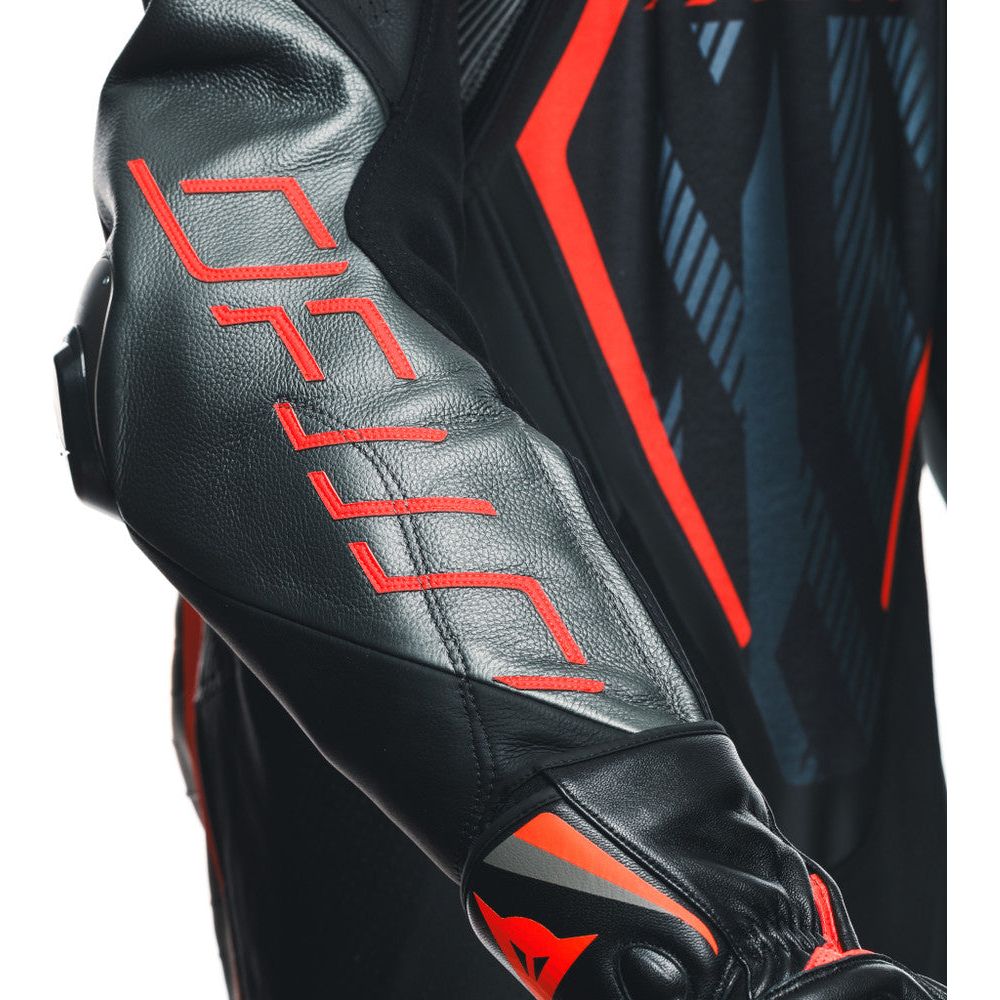 Dainese Audax D-Zip One Piece Perforated Leather Suit Black / Fluo Red / Anthracite