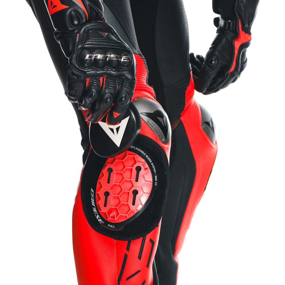 Dainese Audax D-Zip One Piece Perforated Leather Suit Black / Fluo Red / Anthracite
