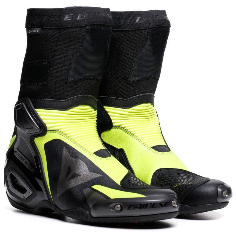 Dainese Axial 2 Boots Black / Fluo Yellow - pair front three-quarter view